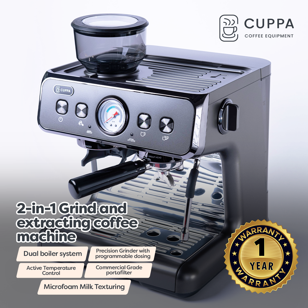 Barista Pro Dual Boiler Espresso Machine with Conical Burr Grinder