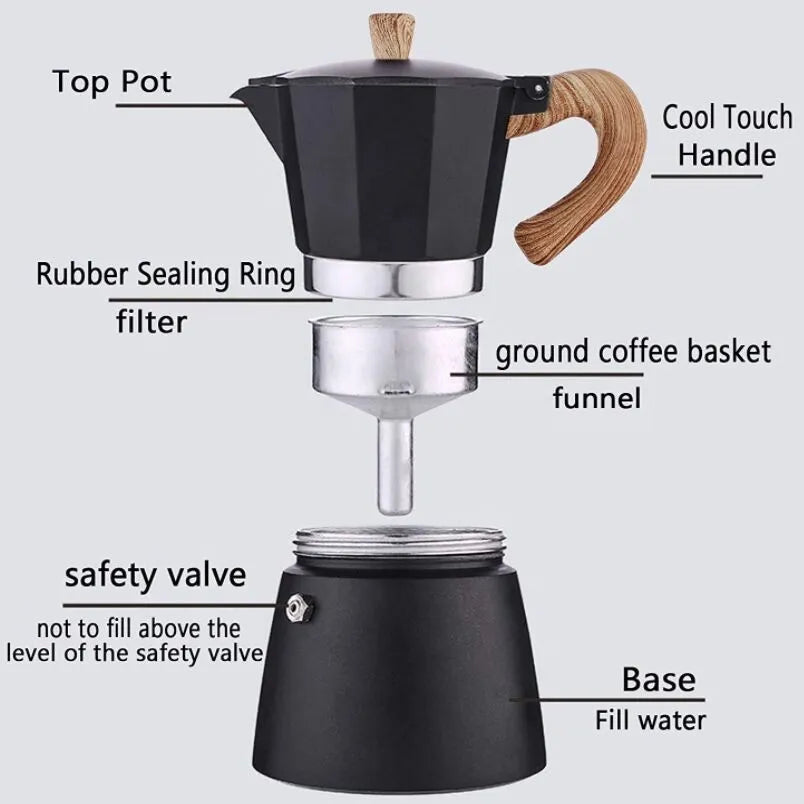 Moka Pot in Matte Black - 3/6 cup