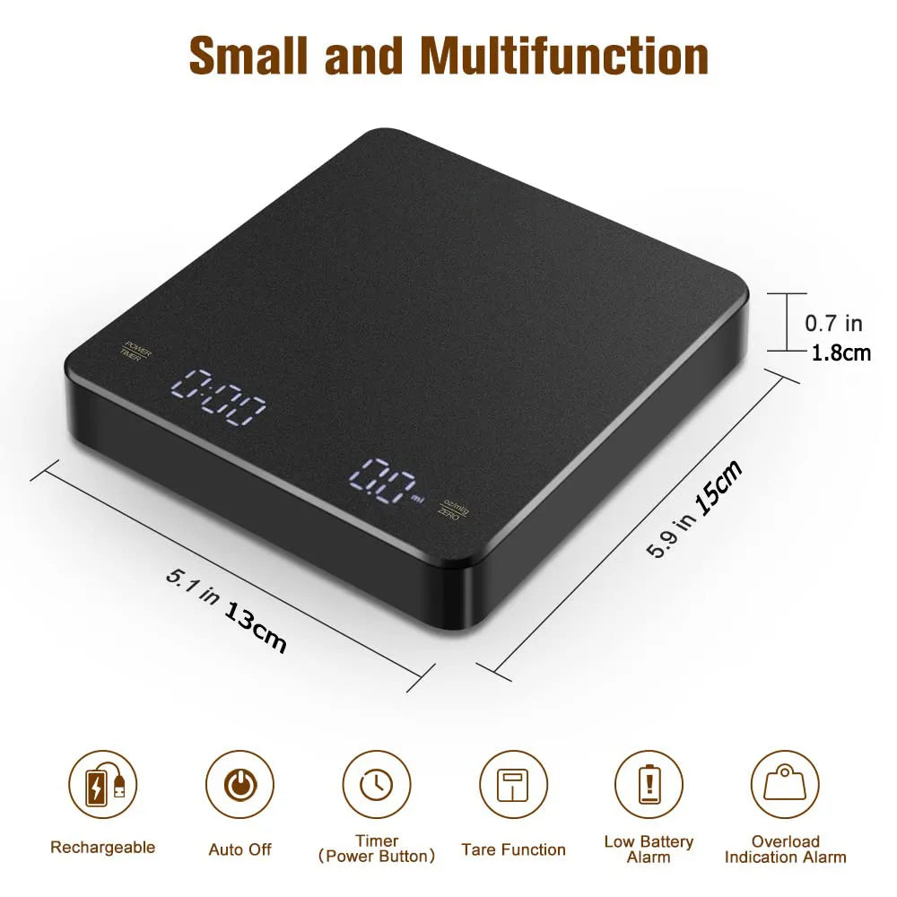 Rechargeable Digital Coffee Scale with Automatic Timer