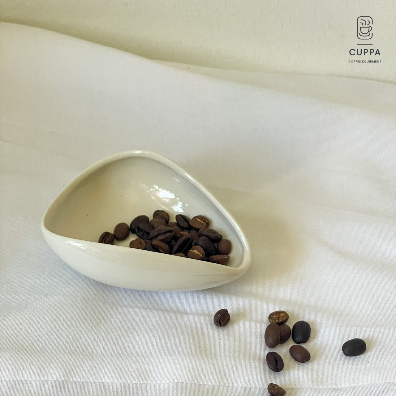 Cuppa Coffee Beans Ceramic Dosing Dish Tray 30g - White