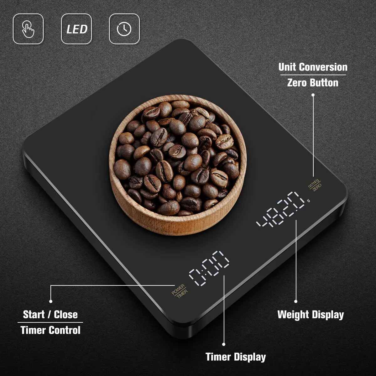 Rechargeable Digital Coffee Scale with Automatic Timer