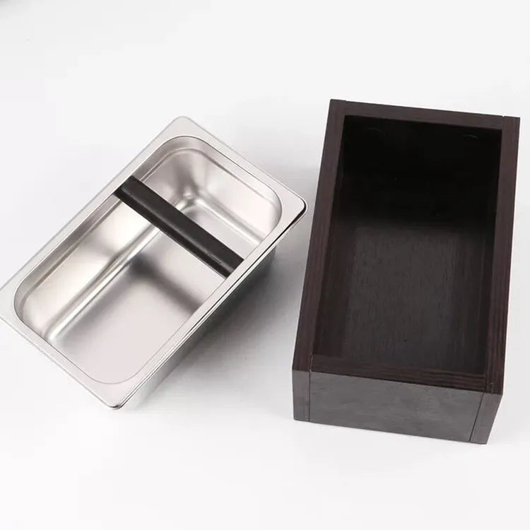 Wooden Knock Box with Removable Stainless Dish