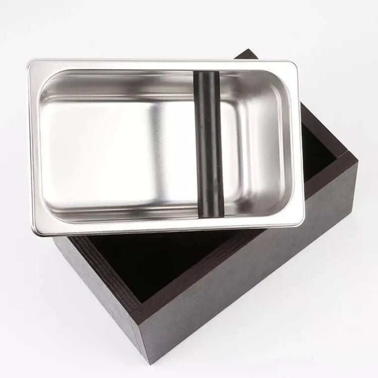 Wooden Knock Box with Removable Stainless Dish